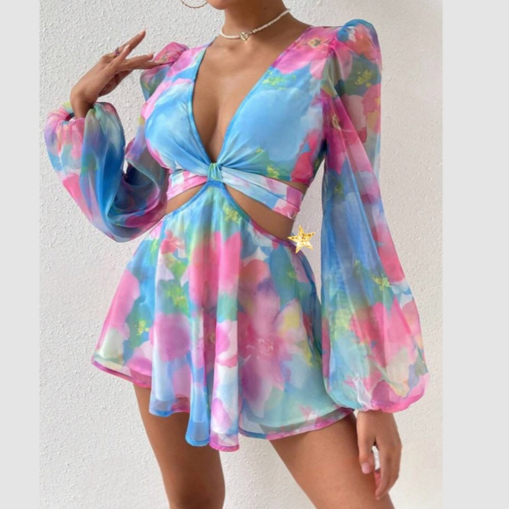 Boho tie dye cutout romper